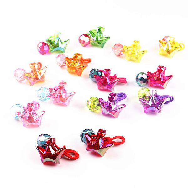 

hair accessories 2pcs/lot cute princess crown ring girls acrylic headwear glitter crystal crowns xmas birthday party, Slivery;white