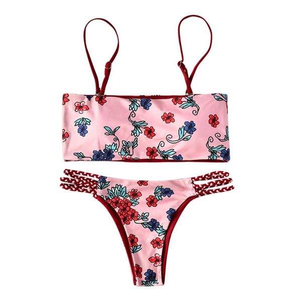 

beach print women girls swimsuit causal bathing bandage suit mid waist bodysuit push up two pieces swimwear 2021 one-piece suits
