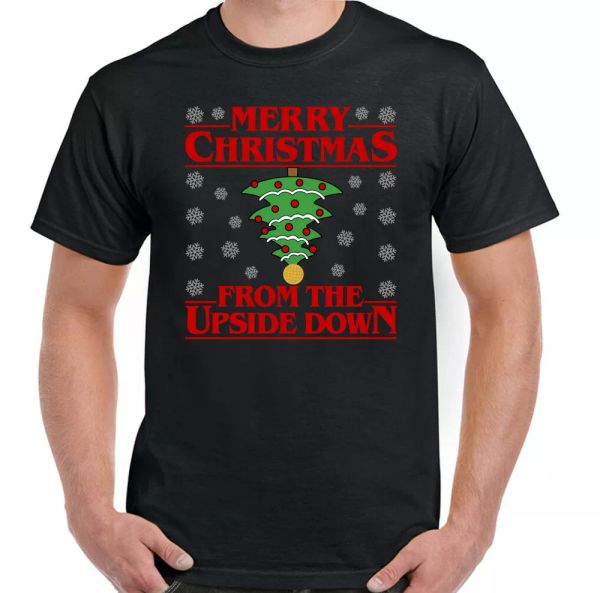 

stranger things christmas t-shirt mens funny xmas upside down tee top, White;black