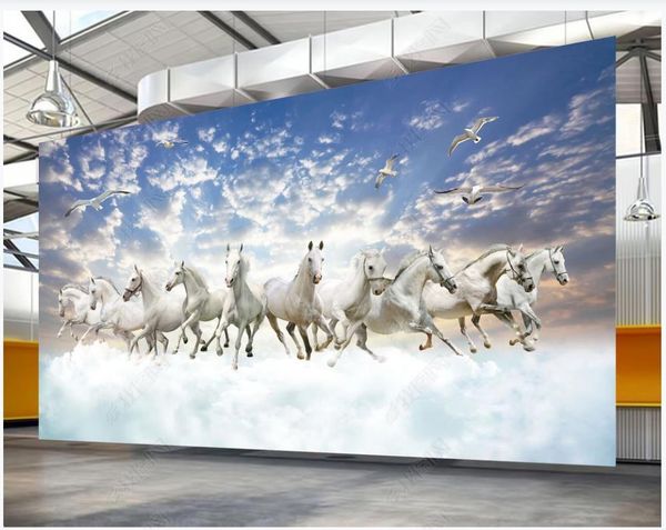 

wallpapers custom po 3d mural wallpaper modern picture galloping white horse blue sky clouds seagull background wall