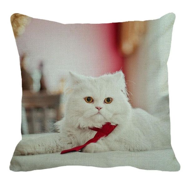 

45cmx45m cute animal white cat pattern linen comfortable cushion cover home sofa decorative pillow yh244 cushion/decorative