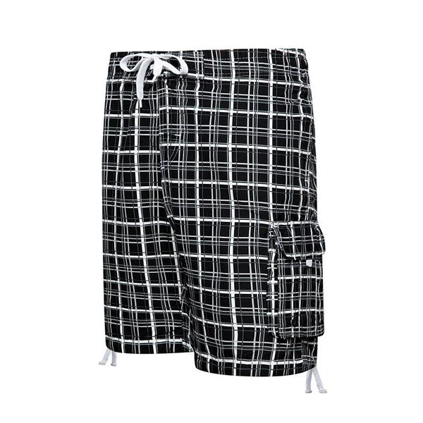 

men's shorts long men plaid capris cotton summer 3/4 length trousers pocket bermuda beach male elastic waist breeches, White;black