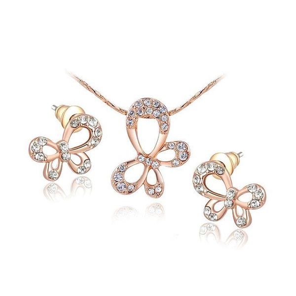 

earrings & necklace garilina lovely rose gold jewelry set butterfly pendant zircon fashion for women as2045, Silver