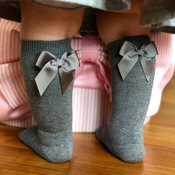 

socks solid color born baby girls kids toddlers big bow knee high long soft cotton lace children, Pink;yellow