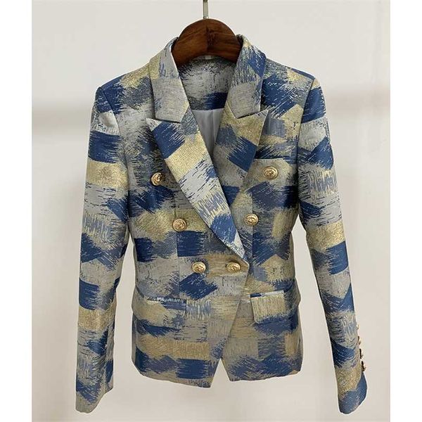 

fashion designer blazer jacket women's lion metal buttons double breasted colors painting jacquard 211006, White;black