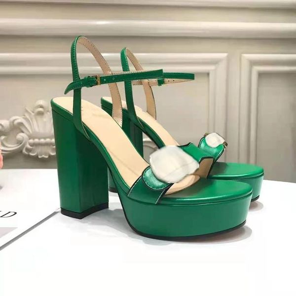 

2021 fashion designer women's sandals barefoot super high heel flat table metal button logo quality authentic green evening dress shoes, Black