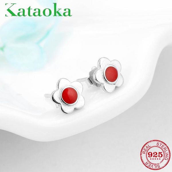 

stud fashion earrings flowers 925 sterling silver red enamel earings for women plants earring luxury jewelry gift oorbellen, Golden;silver