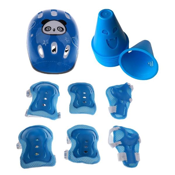 

kids roller skating skateboard helmet knee elbow wrist pad + 10pcs cones & pads, Black;gray