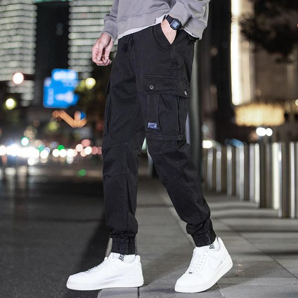

men's pants pure cotton cargo autumn winter casual men pantalones de hombre, Black