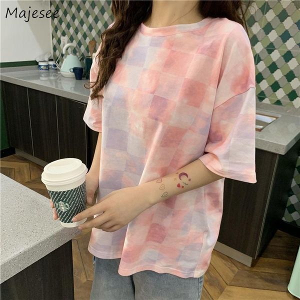 

short sleeve t-shirts women plaid korean style sweet lovely bright female summer stylish tender students all-match ins chic women's t-, White