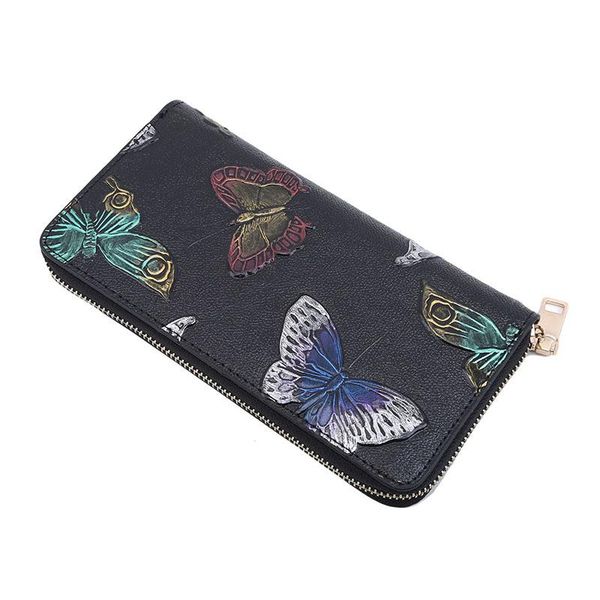 

wallets women wallet creative butterfly flower long zipper temperament embossing rose dragonfly lady clutch large capacity purse, Red;black
