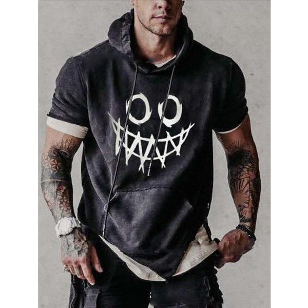 

men's t-shirts 2021 summer fashion clothes short sleeve men loose hooded casual tees hip hop smile print vintage male streetwear, White;black