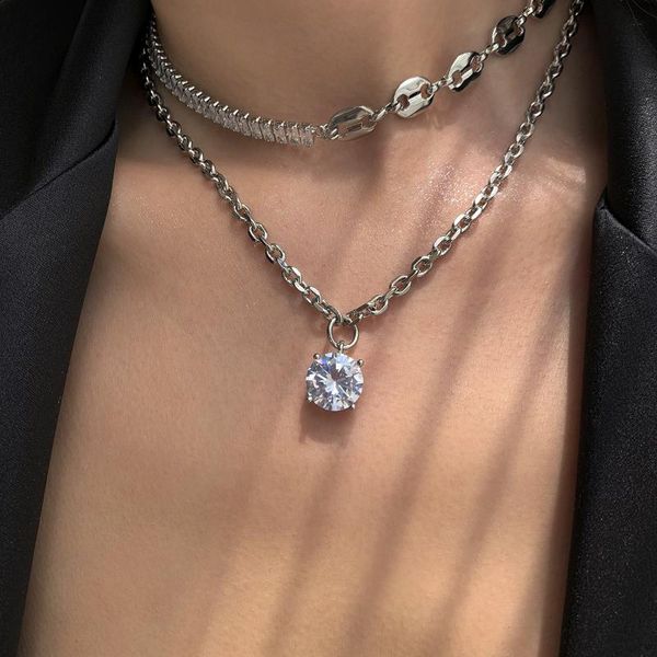 

pendant necklaces crystal stitching necklace couple clavicle chain for women fashion jewelry gifts, Silver