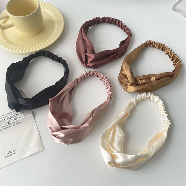 

fashion women faux silk solid hairband simple elastic hair band retro cross headbands bandanas satin hair rope hair accessories, Silver