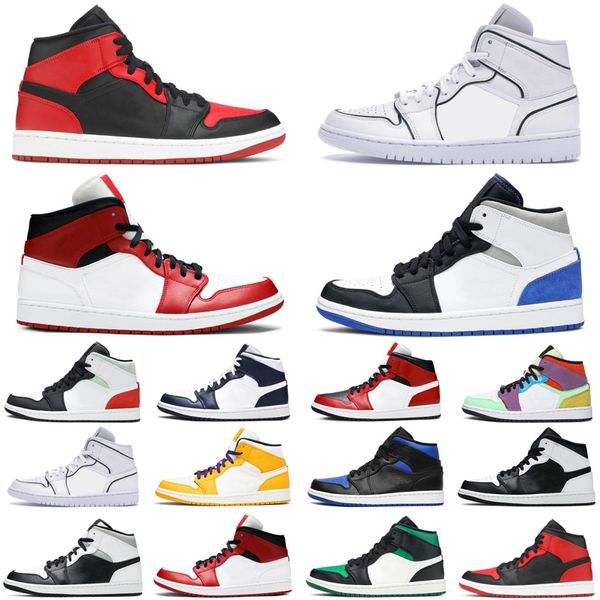 

fashion mid 1 1s mens basketball shoes unc obsidian chicago hyper royal multicolor bred orange men trainers sports sneakers size 7-12, White;red