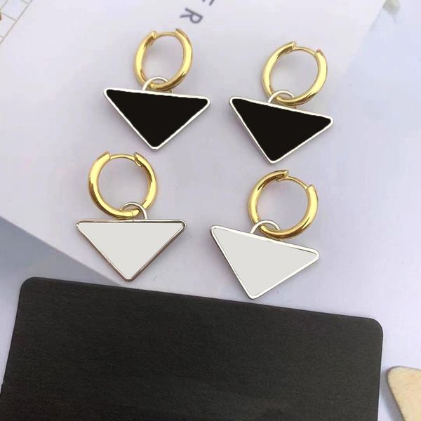 

casual designer triangle charm earrings circle pendant eardrop with stamps girl hip hop studs gift box 2 wearing methods, Golden