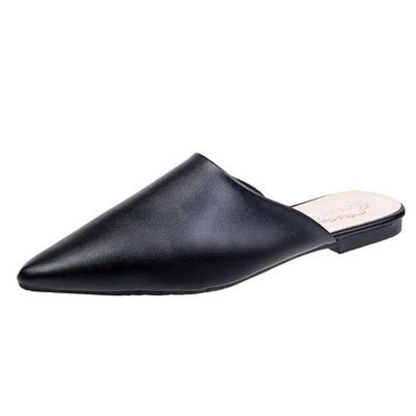 

summer ladies slippers wild comfortable breathable wear-resistant flat heel pointed baotou korean women, Black