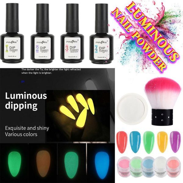 

neon pigment nail powder dust gradient glitter luminous set glue15ml wetting set1, Silver;gold