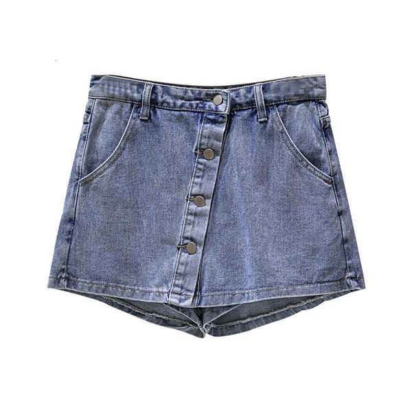 

women's shorts denim irregular high waist a-line mini women 2021 summer single button pockets blue jean skirts plus size, White;black