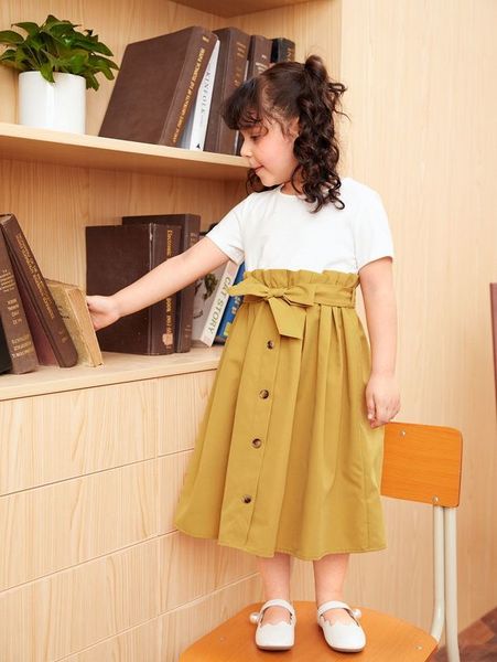 

toddler girls button front belted dress she01, Red;yellow