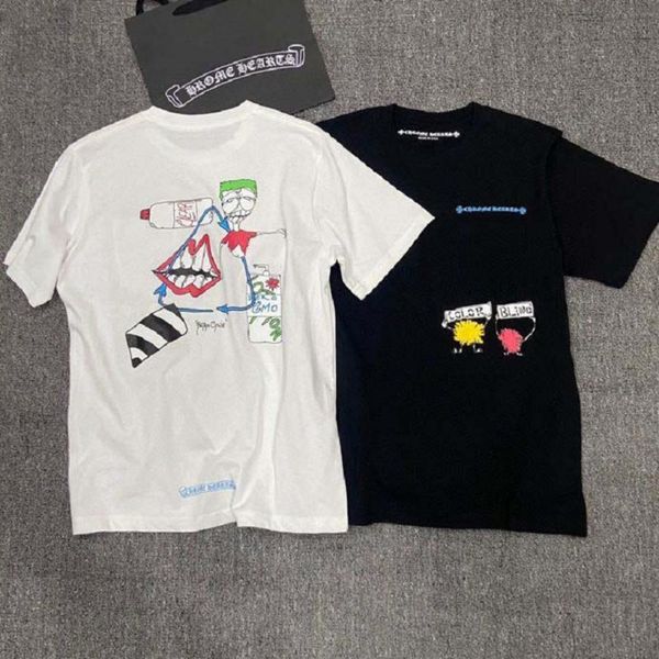 

Graffiti print new men's and women's round sleeve cut-off T-shirt 2021, White;black