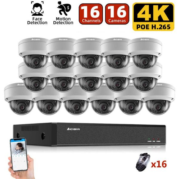 

wireless camera kits home 4k 8mp poe security system nvr kit 16ch indoor ip audio dome cctv video surveillance systems set