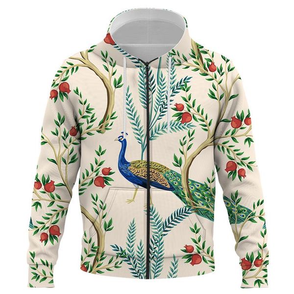 

men's hoodies & sweatshirts 2021 flower, bird and plant illustration 3d print zipper hoodie men women fashion casual pullover oversized, Black