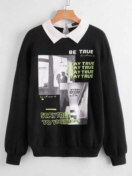 

letter and figure graphic 2 in 1 sweatshirt h0dh#, White;black