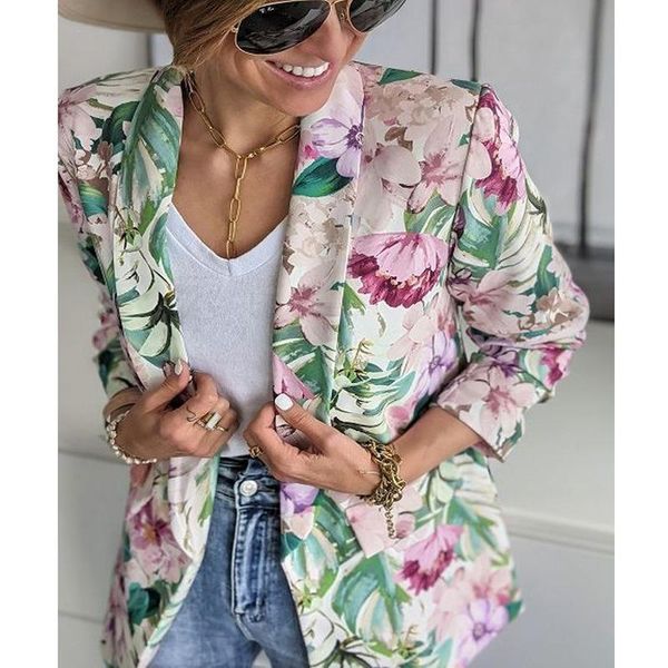 

women's suits & blazers 2021 fashion elegant slim turn-down collar print suit coat casual long sleeve cardigan office lady autumn stree, White;black