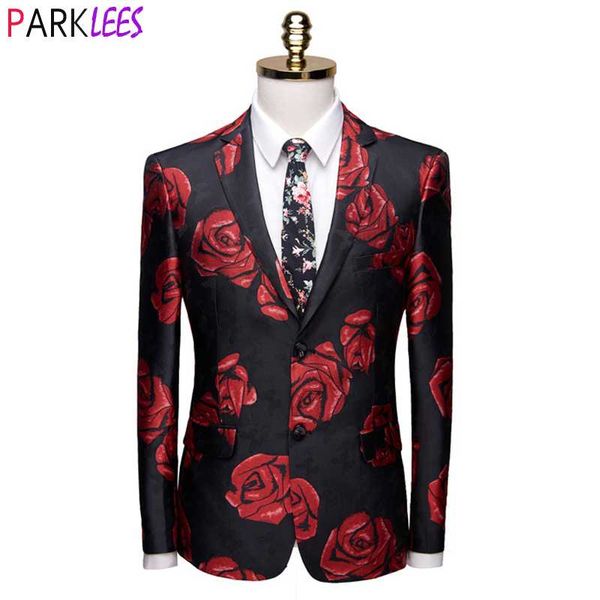 

men's luxury rose floral embroidery suit jacket slim fit notched lapel blazers men weddings groom party dinner tuxedo costume 6x suits, White;black