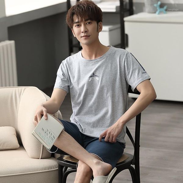 

men's sleepwear pajamas modal summer short sleeve thin shorts fashion outer wear casual pullover pure cotton men homewear set home, Black;brown
