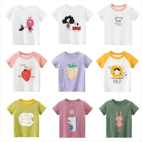 

girls cartoon t shirts kids boys animals and fruits print shirt children summer short sleeve cotton clothing, Blue