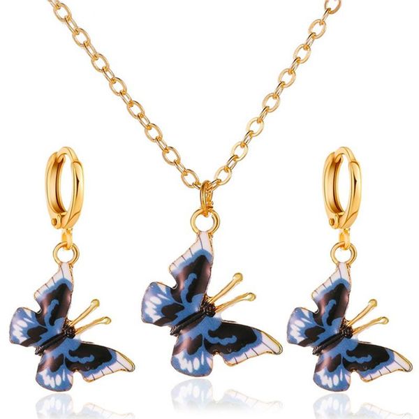 

korean fashion cute butterfly pendant necklace for women gold color statement set jewelry wholesale drop necklaces, Silver