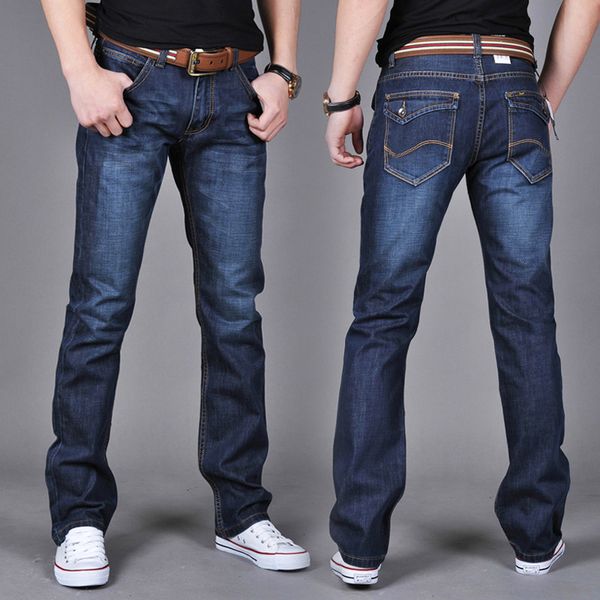 

men's jeans skinny mens men brand fashion male casual cotton slim straight elasticity pants loose waist long trousers denim 4bau, Blue