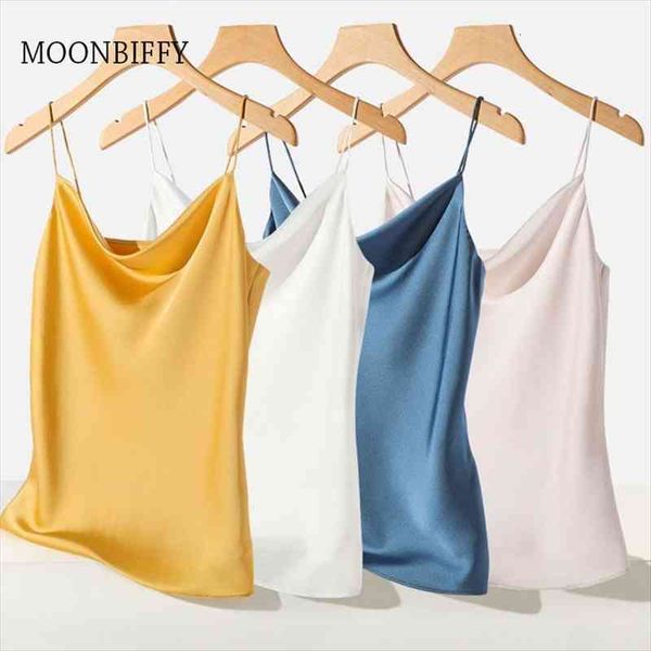 

summer silk satin plain womens cami strappy v nest vest sleeveless loose blouse tank female clothing, White