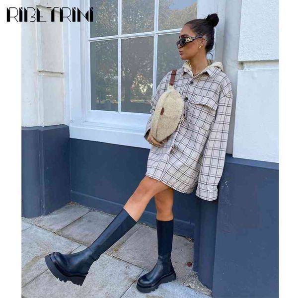 

boots brand female platform mid calf wees cool punk chunk boots women elastic design fashion shoes woman, Black