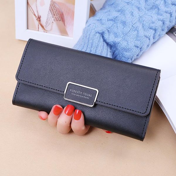 

wallets ladies wallet korean tri-fold long buckle clutch multi card holder pu leather factory direct, Red;black