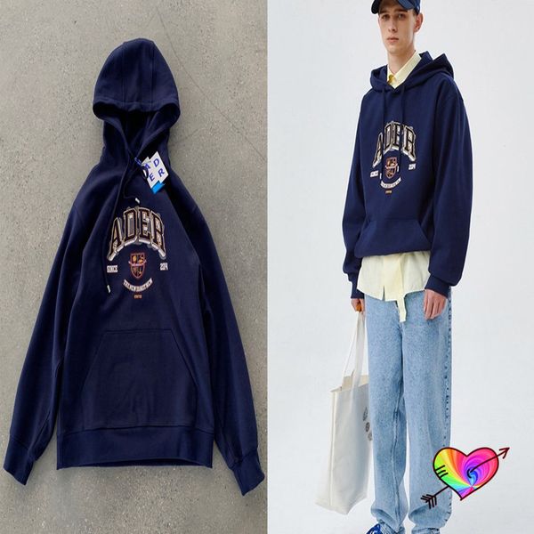 

new hoodie men women embroidery print logo adererror dark blue z-stitch pullovers, Black