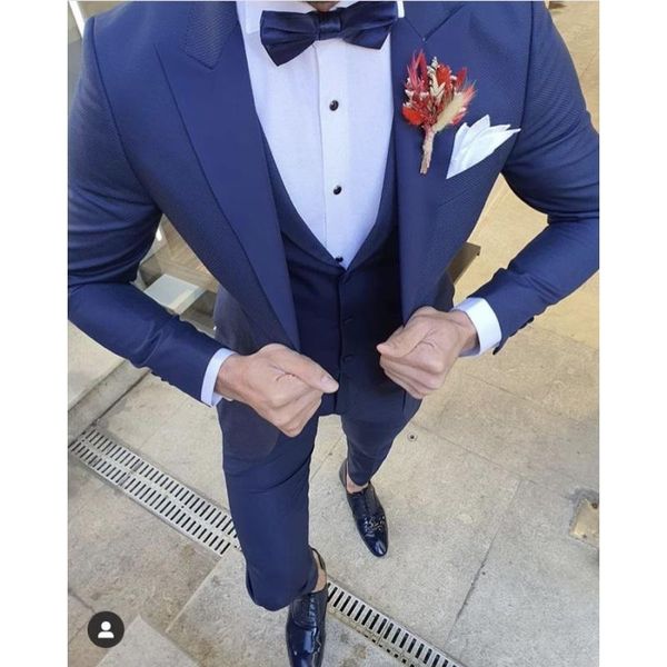 

men's suits & blazers custom made 3 pieces royal blue men 2021 wedding tuxedos slim fit male prom party man (jacket+pants+vest), White;black
