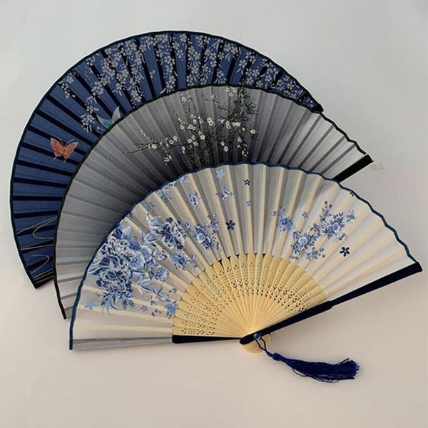 

party favor 1pcs vintage silk folding fan retro chinese japanese bamboo dance hand home decoration ornaments craft gift