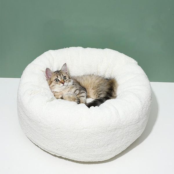 Kedi Yatak Mobilya Yuvarlak Peluş Yatak Köpek Ev Mat Kış Kediler için Kış Sıcak Uyku Yuvası Kennel Yumuşak Pet Taşınabilir Yastık Evcil Hayvanlar Malzemeleri