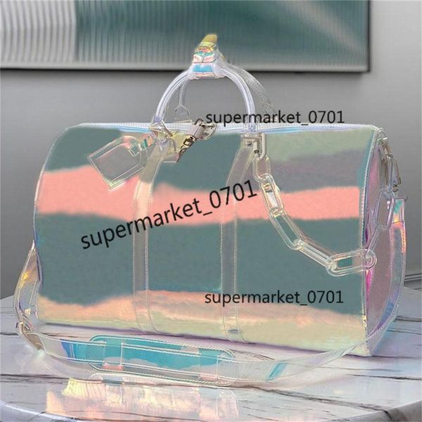 

classic men laser flash pvc duffel bags handbags 50cm transparent duffle bag brilliant colour luggage wimen travel crossbody shoulder women