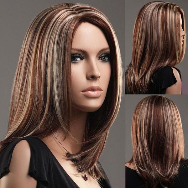 

synthetic wigs long straight wig mix brown hair replacement fancy dress costume party fashion for women, Black