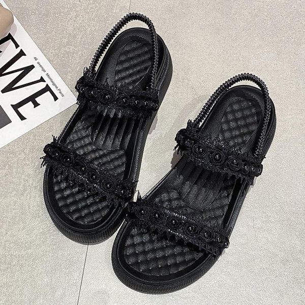 

sandals women summer fashion women's 2021 leisure all-match comfortable round head open toe platform shoes, Black