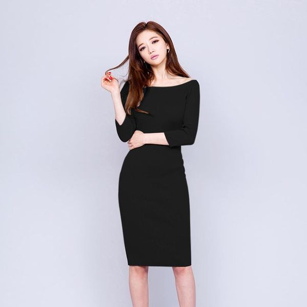 

casual dresses fashion women arrival soft knit basic pencil dress personality slim temperament comfortable off shoulder party, Black;gray