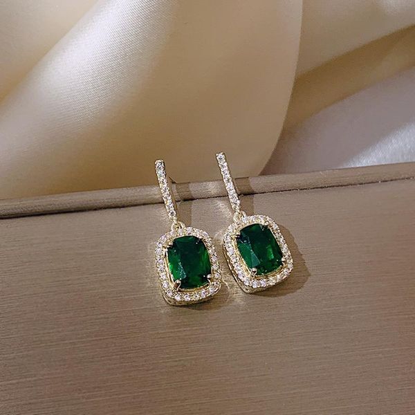 

dangle & chandelier s925 silver baroque green stone earrings zircon drop vintage hoop charms earring for women gold plated wedding jewelry