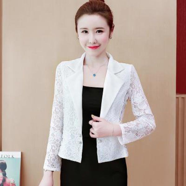 

women's jackets big size 4xl casaco transparente 2021 summer fashion women long sleeve lace patchwork elegant ladies solid casual coat, Black;brown