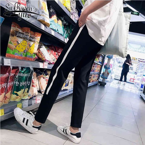 

fashion pocket trousers for women harem pants simple side striped pencil ankle-length loose -2xl 0769 30 210521, Black;white