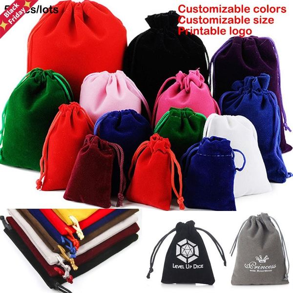 

50pcs/lot coloful velvet bag drawstring pouches jewelry packaging display packing gift bags & printable logo wrap