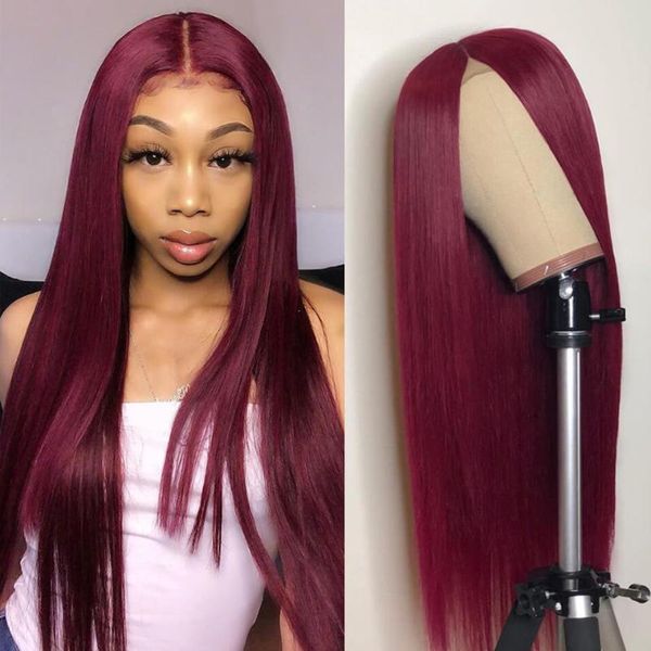 

lace front human hair wigs frontal 13x4 remy brazilian colored burgundy bone straight, Black;brown